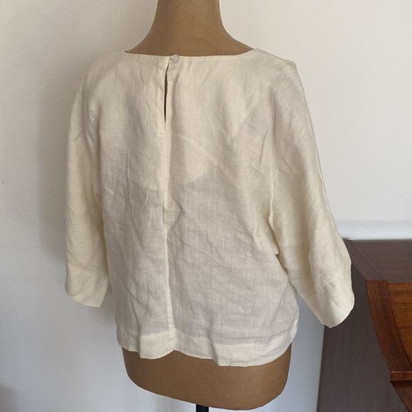 Black Crane NWT linen 1/2 length sleeve blouse cream color - Picture 3 of 5